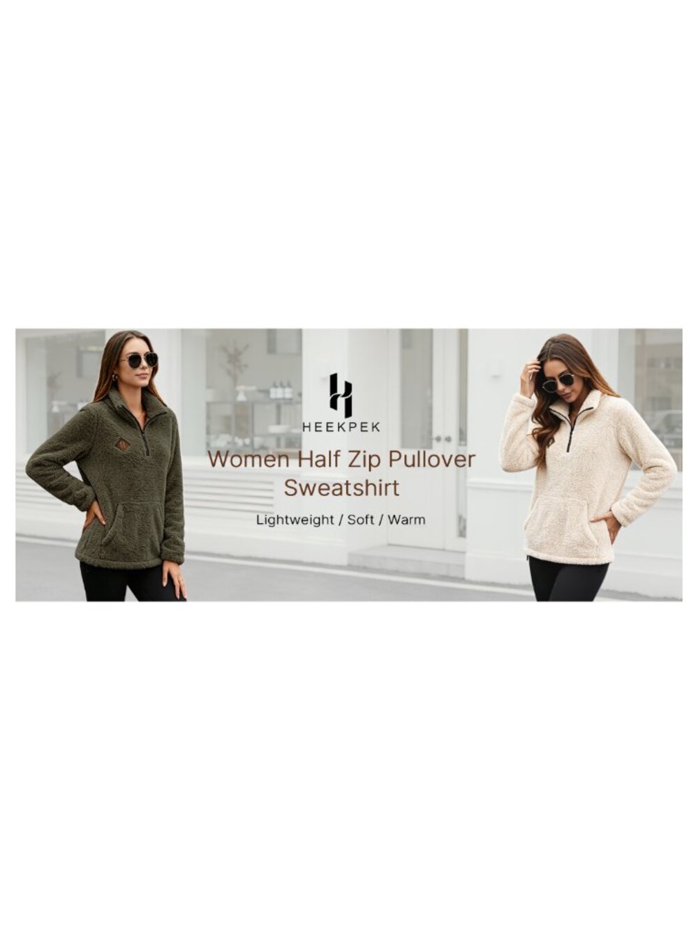 Women Fleece Pullover Sweatshirt with Pockets Half Zip - Picture 6 of 6